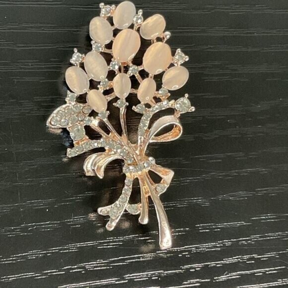 Vintage Rose Gold Brooch With Rhinestones & Opaline Stones Flower Balloon Design - Picture 1 of 4